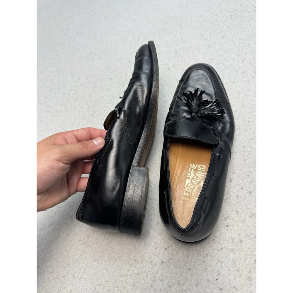 Salvatore Ferragamo Men's Tessel Black  Leather Loafers Moccasins Sz 10.5